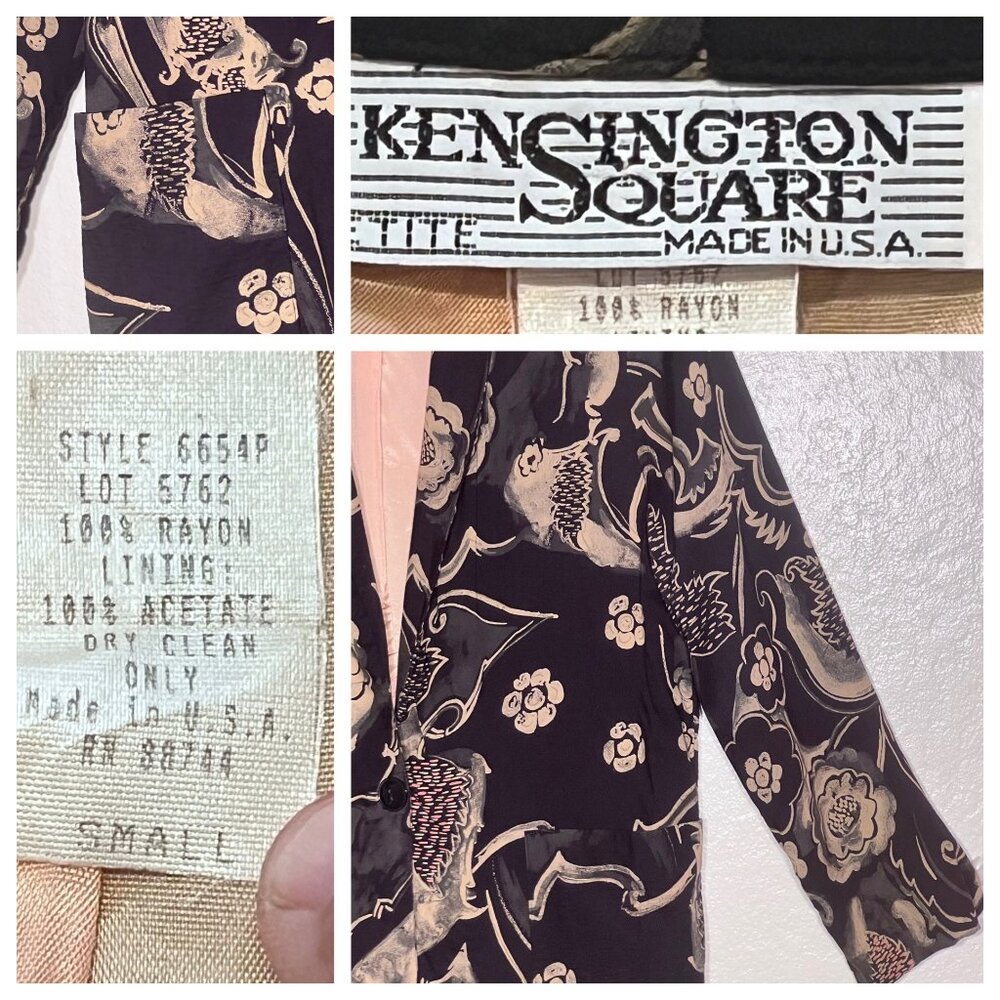 Kensington Square SMALL Black Floral Rayon Blazer Jacket Pockets VTG Career Y2K - Picture 3 of 16